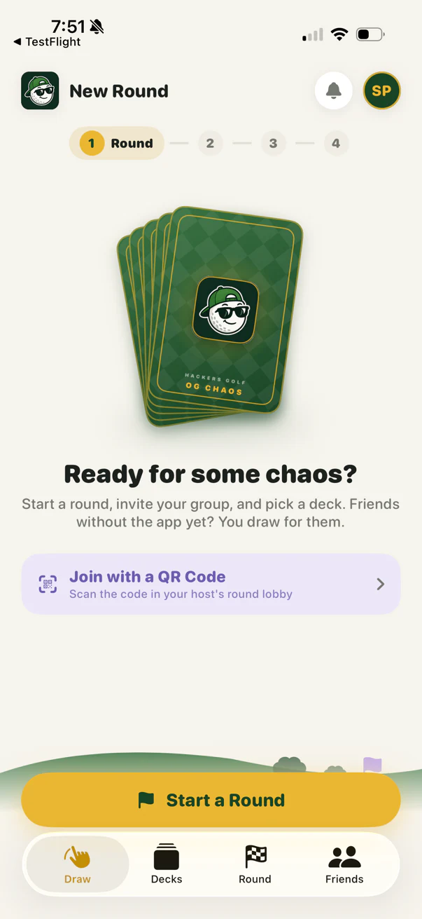 Cards of Chaos Start a Round screen